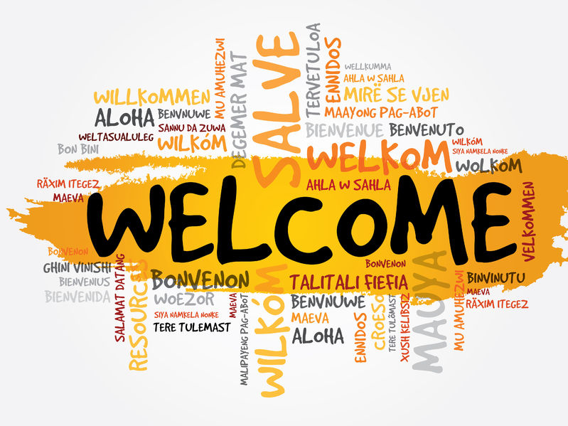 38302636 - welcome in different languages word cloud, business concept